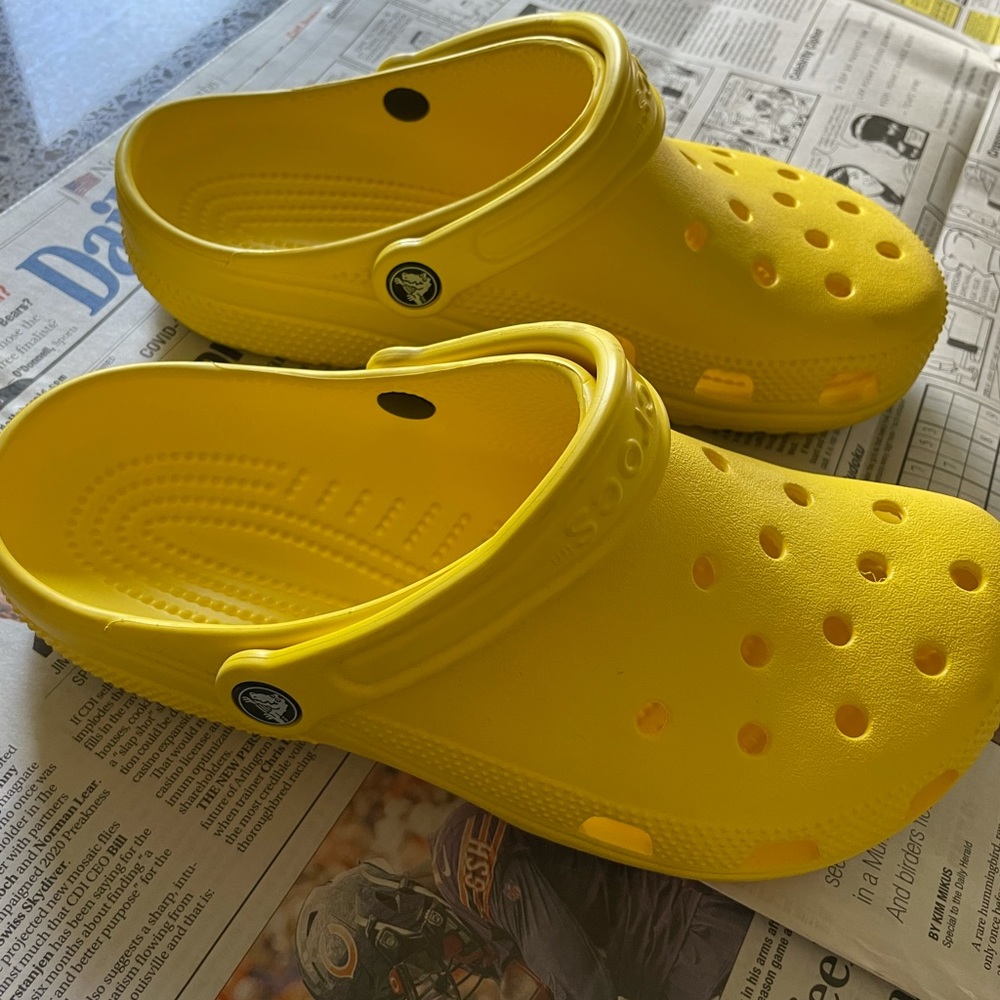 Yellow crocs, used once!